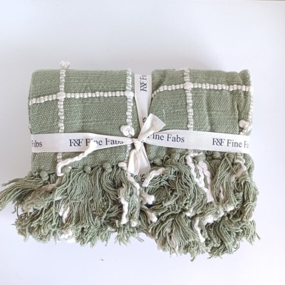 FINE FABS Decorative 100% Cotton Throw Blanket | 60"x50" | Sage Green - Picture 2 of 10